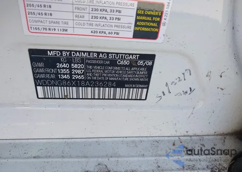 2008 Mercedes-Benz S 550 4Matic из США, поврежденный, VIN WDDNG86X18A236284